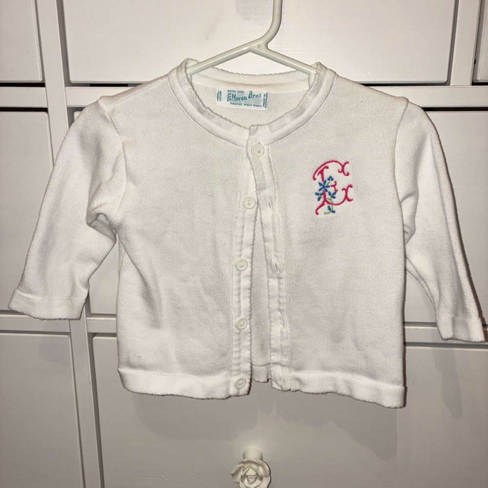 Feltman Brothers embroidered “E” cardigan- 9M